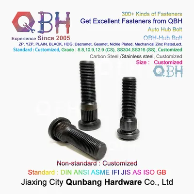 Qbh High-Strength 10.9 12.9 Carbon Steel Black Yellow Zinc Plated Plain Round Head Automotive Truck Tire Wheel Hub Fixings Knurled Bolts Truck Accessories