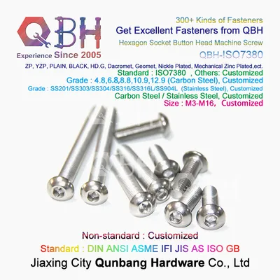 Qbh ISO7380 Carbon Steel / Stainless Steel Inner Hexagon Hexagonal Hex Allen Socket Button Head ISO 7380 Customized Machinery Machine Screws