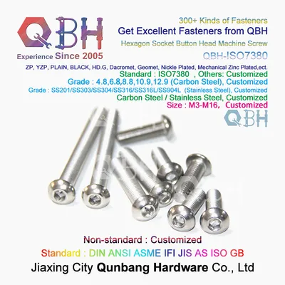 Qbh ISO7380 Inner Hexagon Hexagonal Hex Allen Socket Button Head Carbon Steel/Stainless Steel ISO 7380 Customi-Made Machining Machinery Machine Screw Spare Part
