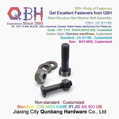 Qbh JIS B1186 Grade F8t/F10t Steel Structure Consturction Materials Carbon Steel Black Hex Steel Nut Washer Bolts Assembly