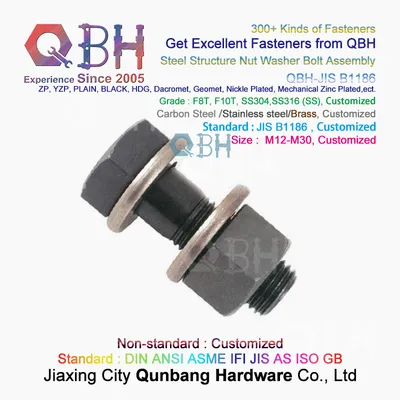 Qbh JIS B1186 Standard F8t/F10t Carbon Steel Black Jisb1186 Hex Hexgon Hexgonal Steel Nut Washer Bolt Steel Structure Building Fastener Hardwares