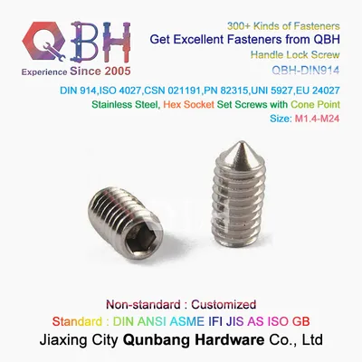 Qbh M1.4-M24 DIN914 DIN916 Conehead Cone Head / Cup Flat Point Standard Customized Zinc Plated Stainless Steel Furniture Socket Set Embedded Screw