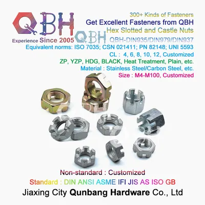 Qbh M4-M100 Zp Zinc-Plated DIN 935/937/979 Carbon Steel Trailer Axle Slotted Nut