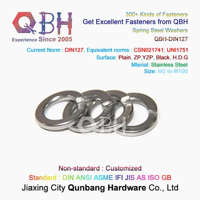 Qbh M5~M24 DIN127 a B Type Carbon Stainless Steel Alloy Brass Zp Yzp HDG Black Heat Treatment Plated Gasket & Washer Spring Packing Eastic Ring