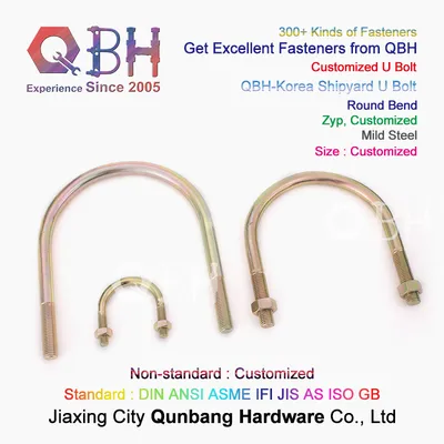 Qbh Mild Steel, U-Bolt Kit, Round Bend, Zyp, Demand Spec in Korea, Fullsize Body (KIT = 1 U-BOLT WITH 2 ZYP DIN934 CLASS 6 NUTS ASSEMBLED) Korea Shipyard U Bolt