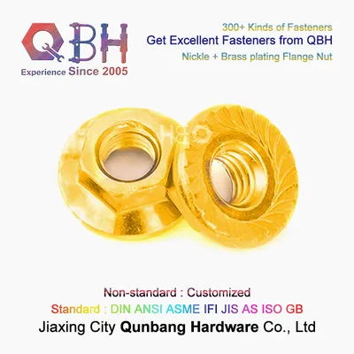 Qbh Nickle Brass Platted DIN 6923 Carbon Steel DIN 6923 Serrated Hex Flanged Bicycle Bike Axle Nut