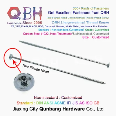 Qbh Non-Standard Carbon Steel/Stainless Steel SS304 SS316 Torx Flange Head Customized Unsymmetrical Thread Long Wood Furniture Screw Fastener Fittings