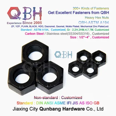 Qbh OEM ODM A194 Customized Zp Zinc Plated Black HDG Steel Structure Walkway and Floor Heavy Hex Nut Fastener