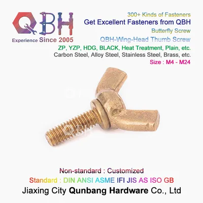 Qbh OEM ODM Carbon Stainless Steel Copper Brass Black Wing-Head / Knurled Thumb Screw Fastener
