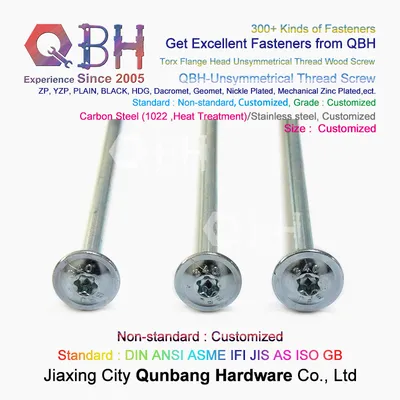 Qbh OEM ODM Carbon Steel/Stainless Steel Non-Standard Torx Flange Head Custom-Made Customized Unsymmetrical Thread Long Wood Furniture Screw Hardware
