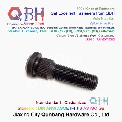 Qbh OEM ODM Custom-Made 10.9 12.9 High-Strength Carbon Steel Automotive Truck Tire Wheel Hub Fixings Screws Knurled Bolts Truck Parts Locking Lock Bolt