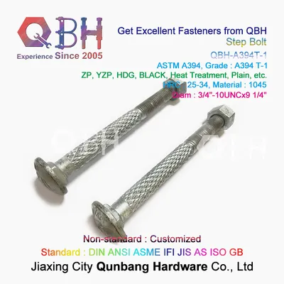 Qbh OEM ODM Customized DIN ANSI ASTM GB JIS ISO GOST Bsw Standard Stainless Steel Tower Carriage Spare Parts Knurl Round Head Double Steel Structure Step Screw
