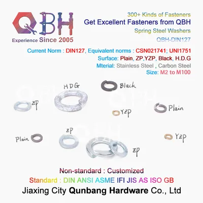 Qbh OEM ODM DIN127A DIN127b Plain/Zinc/ Color-Zinc Yellow Zinc Plated Carbon Steel/Stainless Steel Customized DIN 127 a B Spring Washer Metal Shim