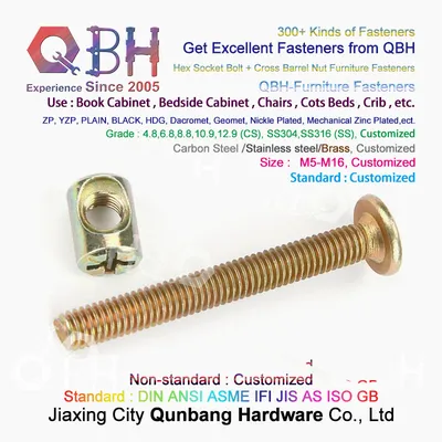 Qbh OEM ODM Furniture Bunk Bed Hardware Round Nut & Round Hex Socket Drive Bolt