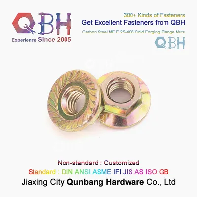 Qbh OEM ODM NF E 25-406 M5-M20 Yzp Yellow Zinc Plated Cold Forged Forging Hex Flanged Flange Nuts with Tooth/No Tooth