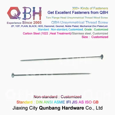 Qbh OEM ODM Non-Standard Carbon Steel/Stainless Steel SS304 SS316 Torx Flange Head Customized Unsymmetrical Thread Long Wood Furniture Screw Fastenings