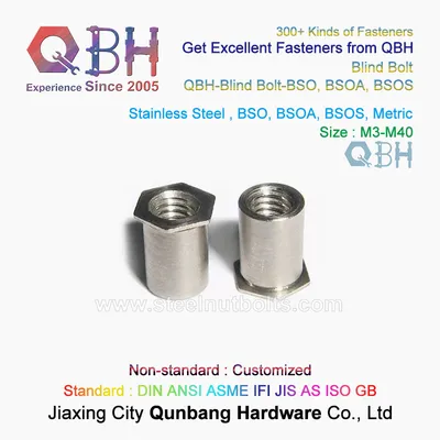 Qbh OEM ODM Thru-Hole Internal Negative Female Thread Self-Clinching Customized Hexagon Hexagonal Hex Stainless Steel Insert Blind Hollow Clinch Rivet Screw