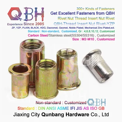 Qbh Plain Black Yellow Blue Zinc Nickle Plated Hot DIP Galvanizing Knurled Chrome Plating Round Blind Rivet Nut Cylindrial Carbon Stainless Steel Nutserts