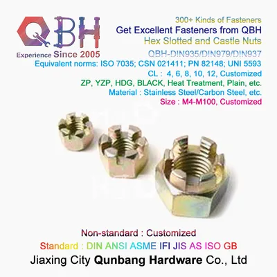 Qbh Plain Black Yellow Blue Zinc Nickle Plated PTFE Hot DIP Galvanizing Chrome Plating Thin/Thick Hex Slotted Castle Spindle Axle Nut Trailer Fasteners