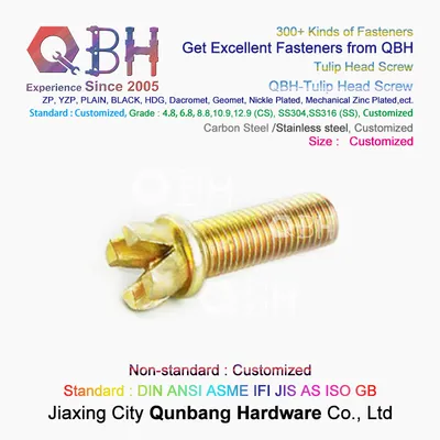 Qbh Plain Yellow Blue Zinc Black Nickle Plated HDG Hot DIP Galvanizing Dacromet Geomet Tulip Head Cross Flowering Slotted Washer Injection Molding Machine Screw