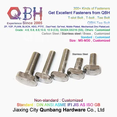 Qbh Stainless Steel SS304 SS316 Aluminum Profile T Sliding Slot T-Slot Bolt T Harmmer Head Tee Bolt T-Bolt