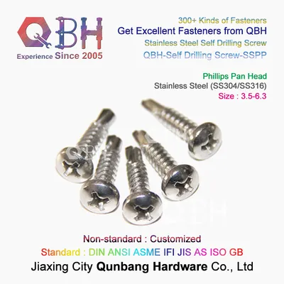 Qbh Stainless Steel SS304 SS316 Phillips Cross Slotting Recessed Pan Button Head Self-Tapped Self-Tapping Self Tapping Drilling Screw