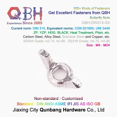 Qbh Stainless Steel SUS304 SUS316 Rectangular Wings Thumb Butterfly Wing Nuts