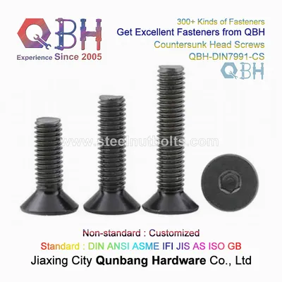 Qbh Standard & Customized Inner Hexagon DIN 7991 ASME B18.3 ISO 10642 Carbon Steel Black Cl 8.8 10.9 12.9 Countersunk & Cap Head Hex Socket Set Allen Screws