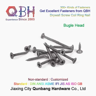 Qbh Standard Non-Standard Customized Cross Recessed Countersunk Bugle Head Self Tapping Black Drywall Dry Wall Screw Tornillos
