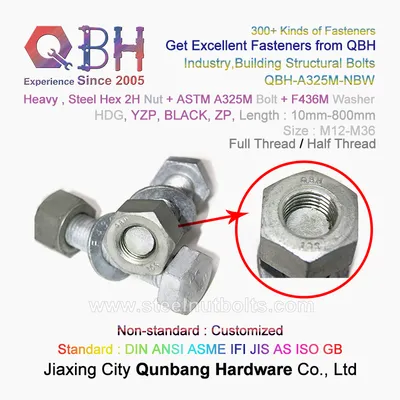 Qbh Wholesale ASTM A325 A325m M12-M36 Building Fastener Fittings Washer Gasket 8.8 / 10.9 / 12.9 Bolts and & Nuts
