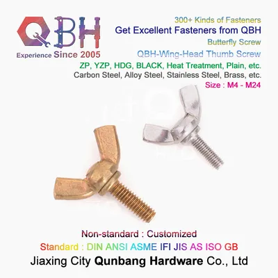 Qbh Wholesale OEM ODM 12.9 Full Thread Carbon Stainless Steel Brass Copper Butterfly Head Wing-Head Wing Nuts Bolt Screw