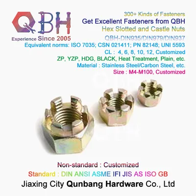 Qbh Yellow Zinc Plain Black Nickle Plated Hot DIP Galvanizing Dacr*Met Ge*Met Chrome Platingcarbon Steel DIN 979 Hex Castled DIN979 Spindle Axle Nut