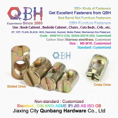 Qbh Yzp Yellow Zinc Plated Book Bedside Cabinet/Chair/Crib/Cot/Infanette Bed Cross/Slotted Slotting Point Drive Slot Slt Horizontal Hole Wood Furniture Nuts