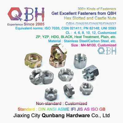 Qbh Zp/Yzp/Bzp/Plain/Black/HDG/PTFE/Dacr*Met/Ge*Met/Nickle Plated Thin/Thick Hex Slotting Castle Axle Spindle Nut Trailer Hardware