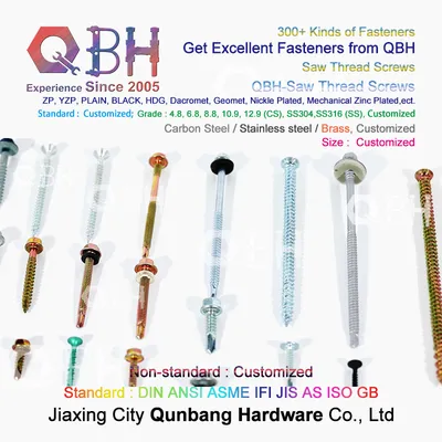 Qbh Zp/Yzp/Bzp/Wzp/Plain/Black/HDG/Dacromet/Geomet/Nickle Plated Carbon Stainless Steel Self Tapping Self Drilling Customized Flange Saw Thread Threaded Screws